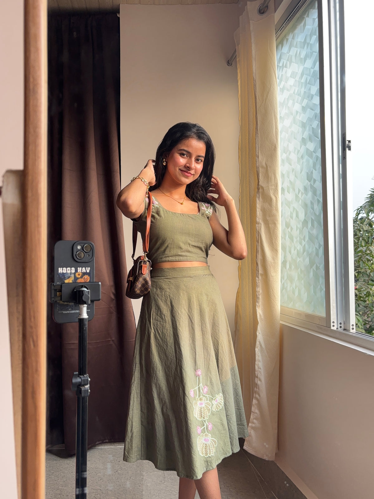 Olive Green Embroidered Co-Ord Set