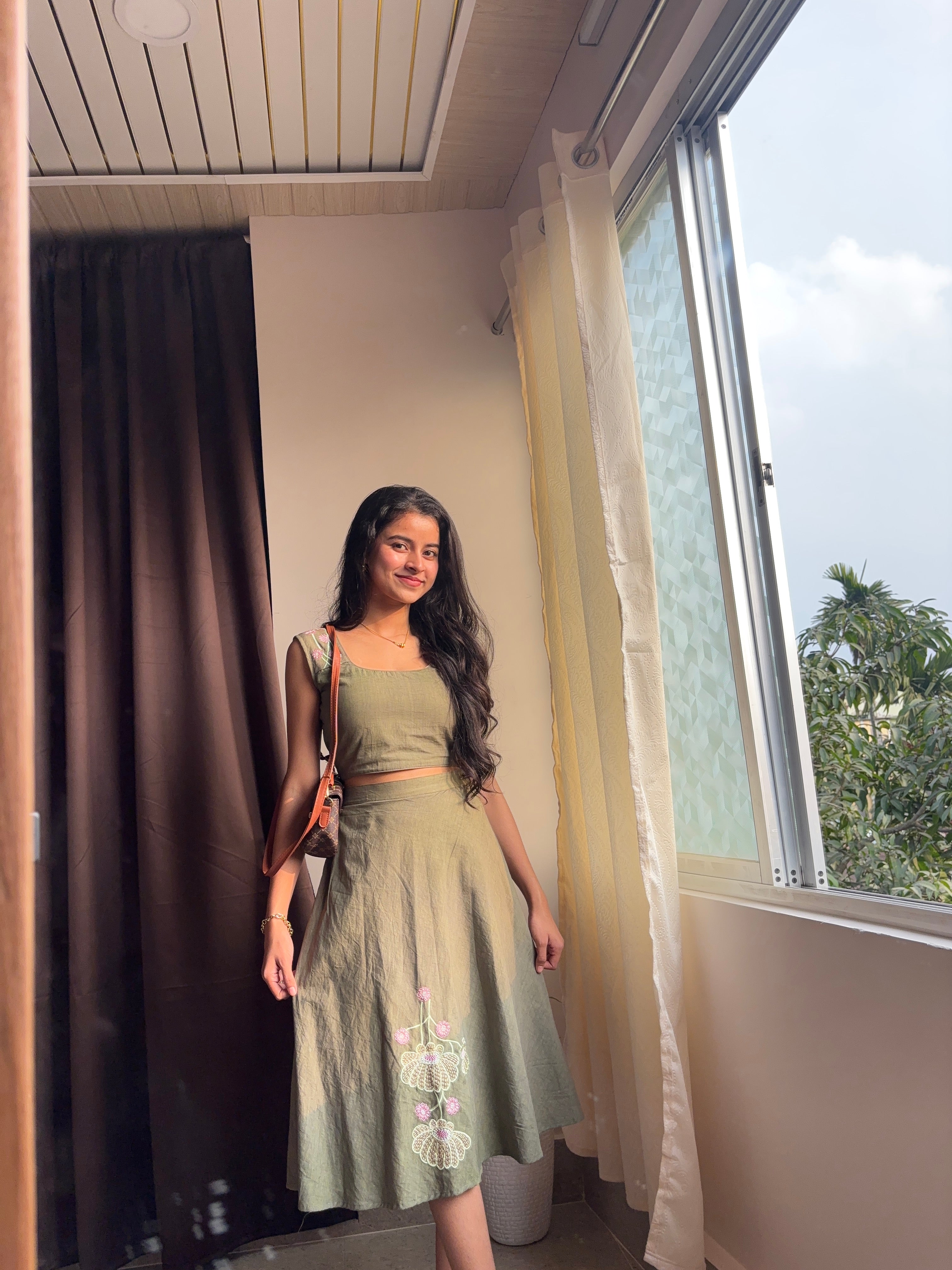 Olive Green Embroidered Co-Ord Set