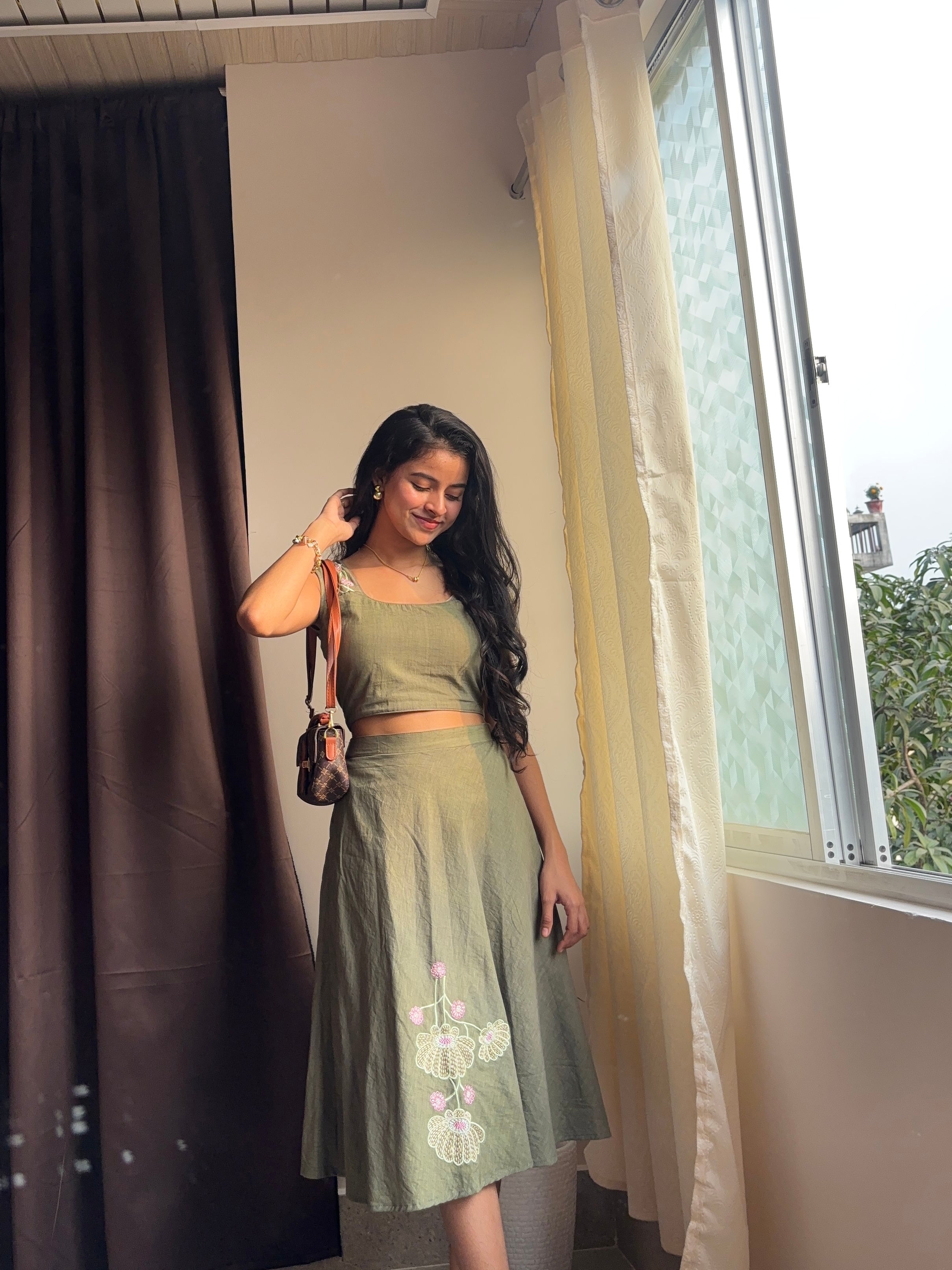 Olive Green Embroidered Co-Ord Set