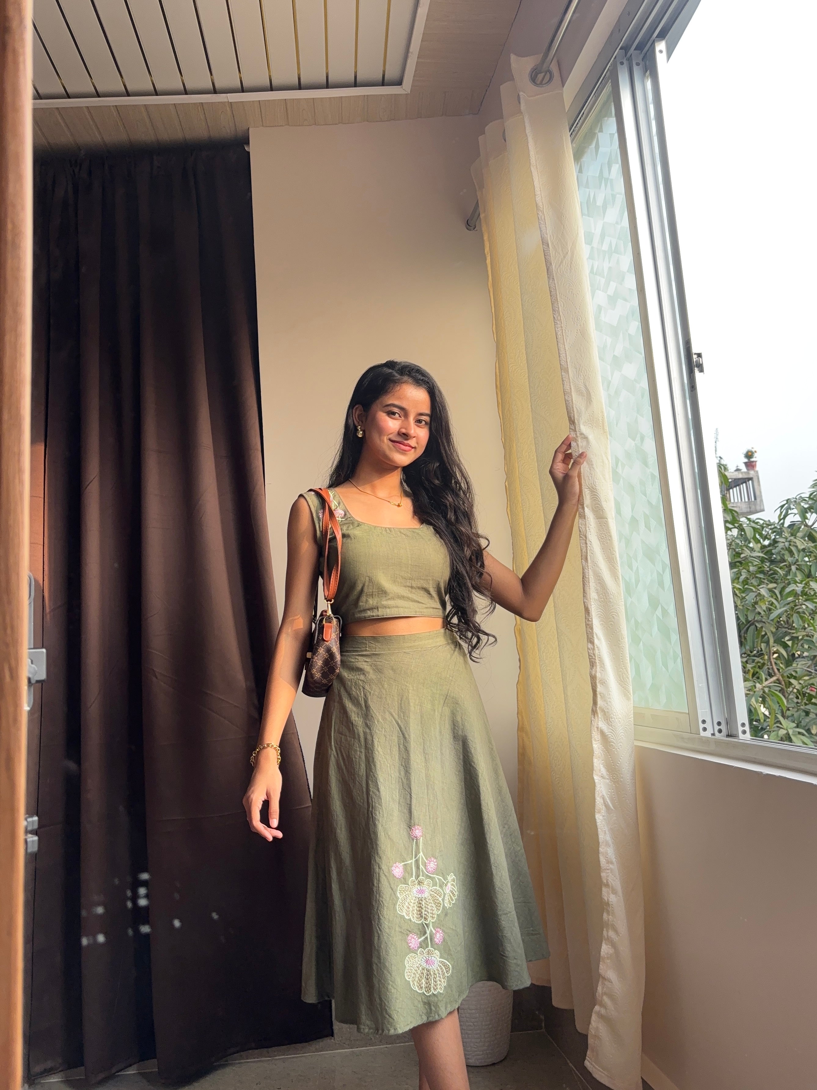 Olive Green Embroidered Co-Ord Set